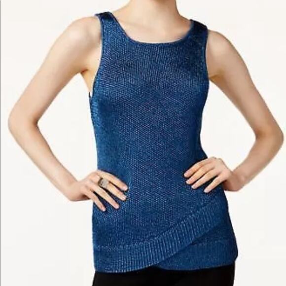 Bar III Sweater Top Metallic Blue Sleeveless - Picture 1 of 4